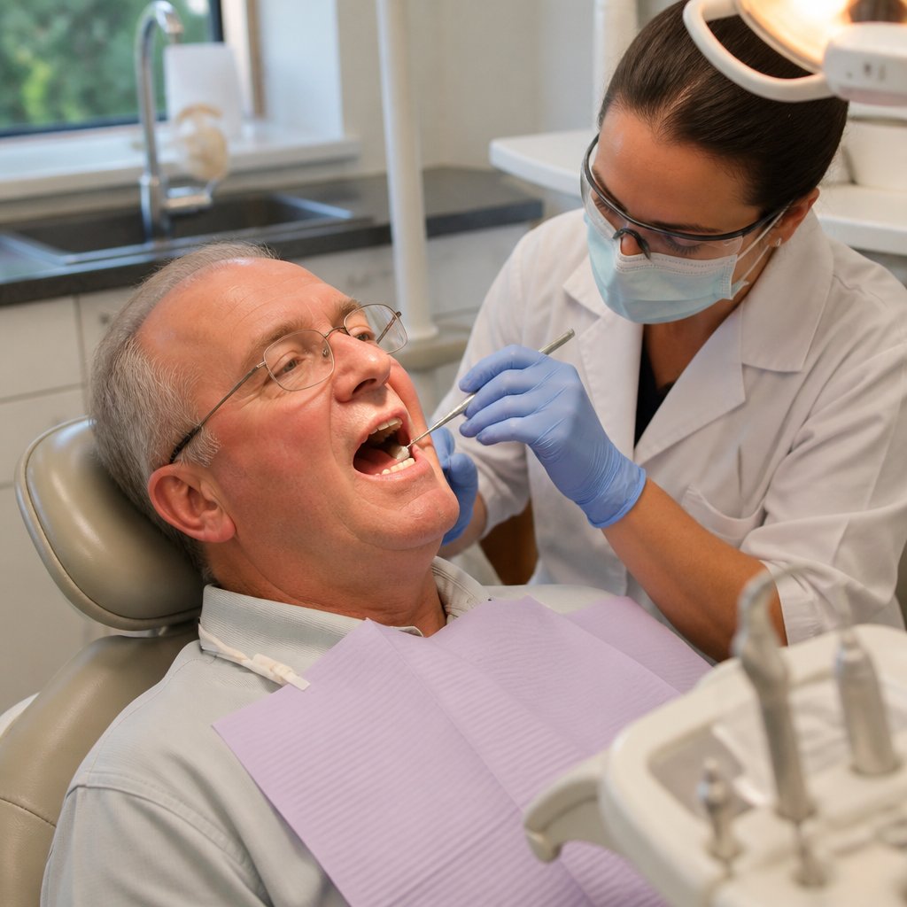 Man getting a routine filling at the dentist, completely ordinary scene