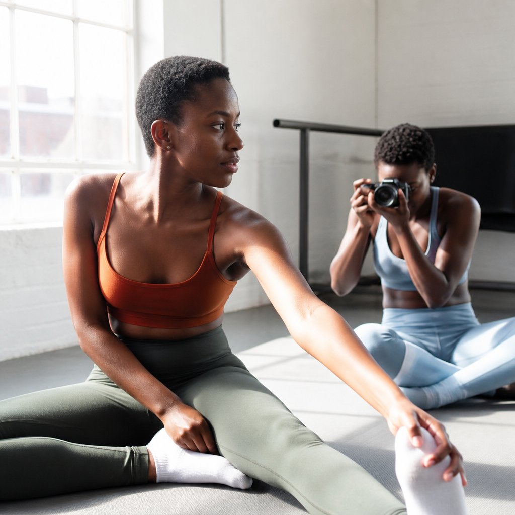 Dance teacher recording a student with modern technology in a studio.