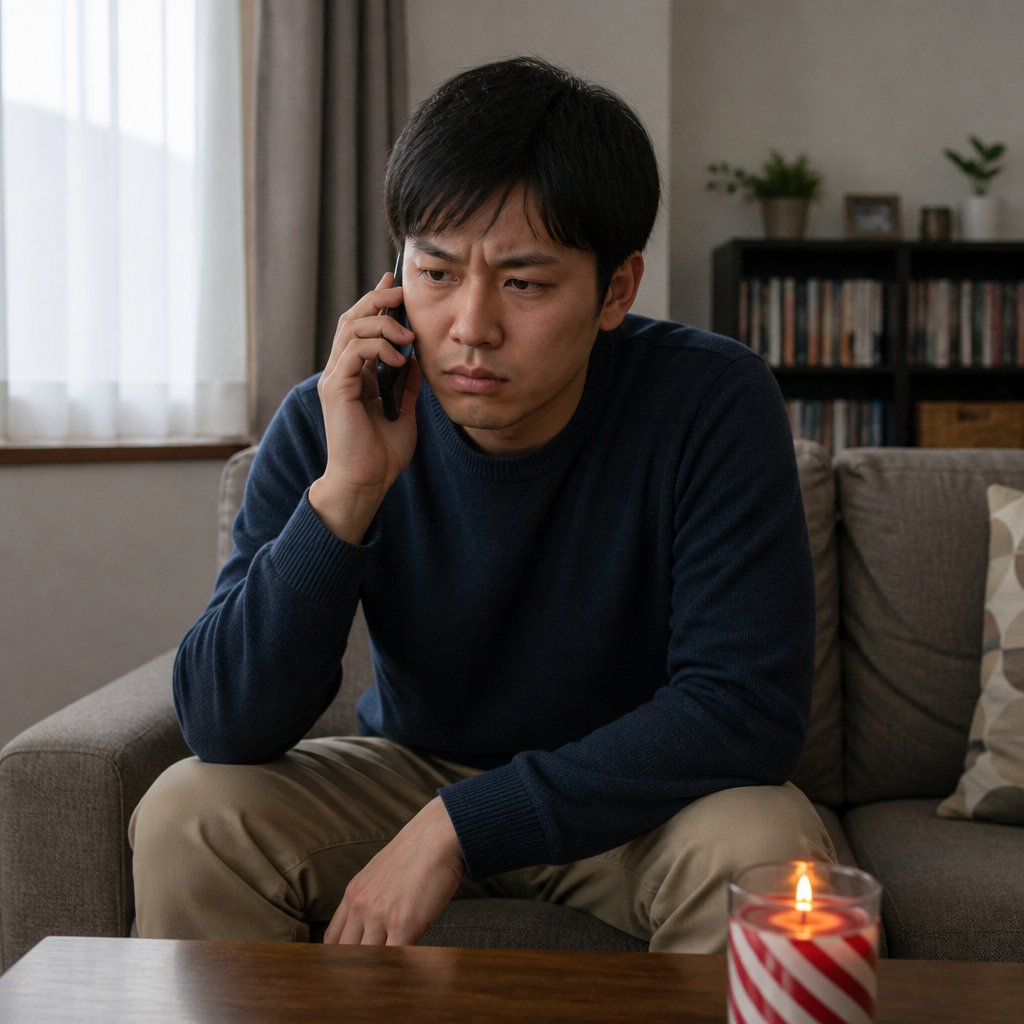 Man on phone with insurance adjuster, face tense as conversation shifts.