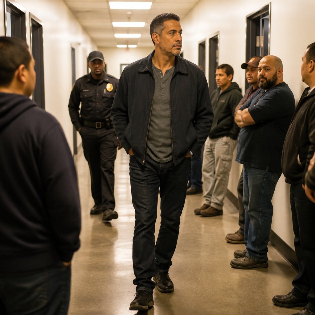 Man being escorted out past coworkers in office hallway