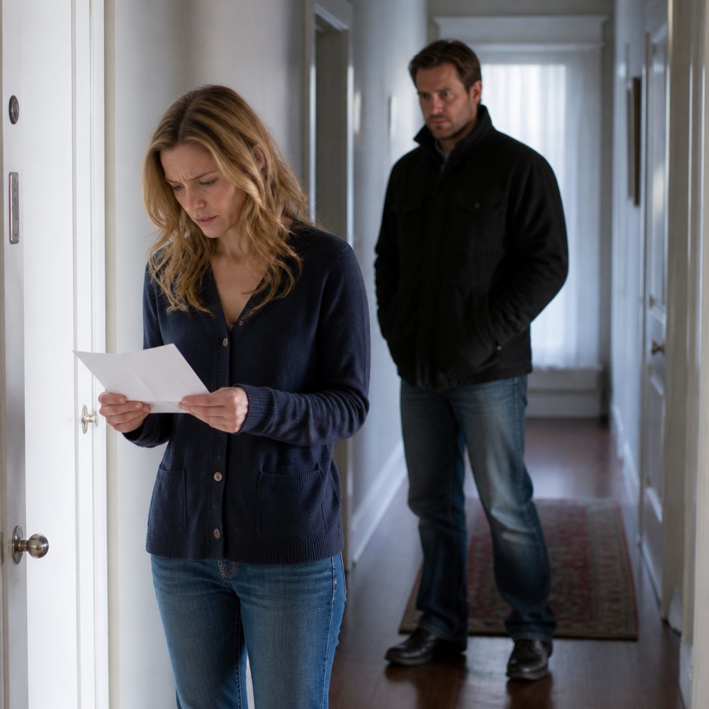 Homeowner reading cease-and-desist letter hand-delivered by neighbor.