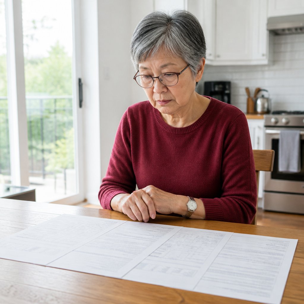 Woman’s hands on clean printed hospital medical records