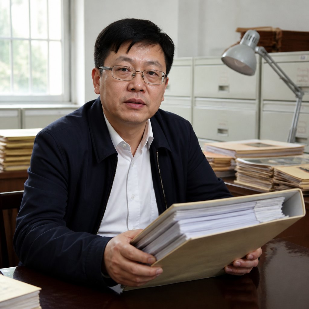 Man examines property easement documents in county recorder’s office