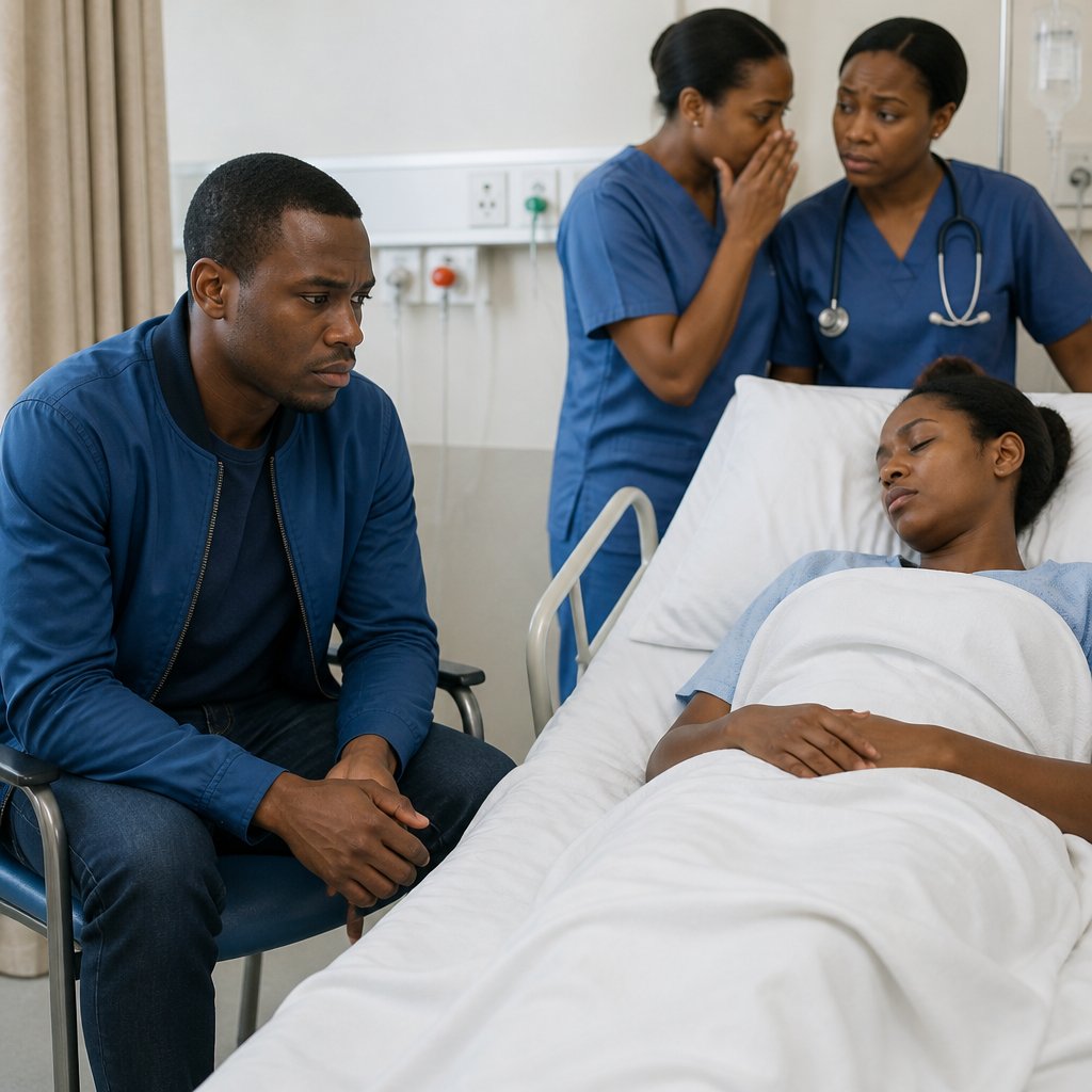 Man overhears whispered talk of duct injury near hospital bed