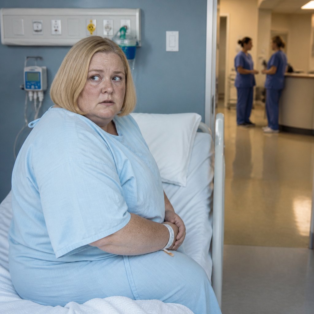 Postpartum woman overhears nurses discussing ICU bed shortages near her hospital room.