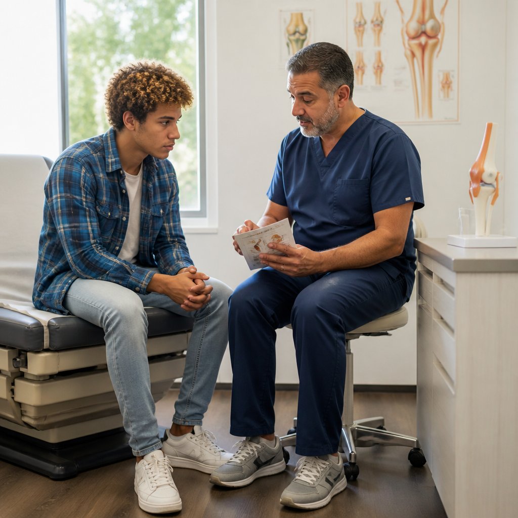 Man consulting with orthopedic surgeon in exam room