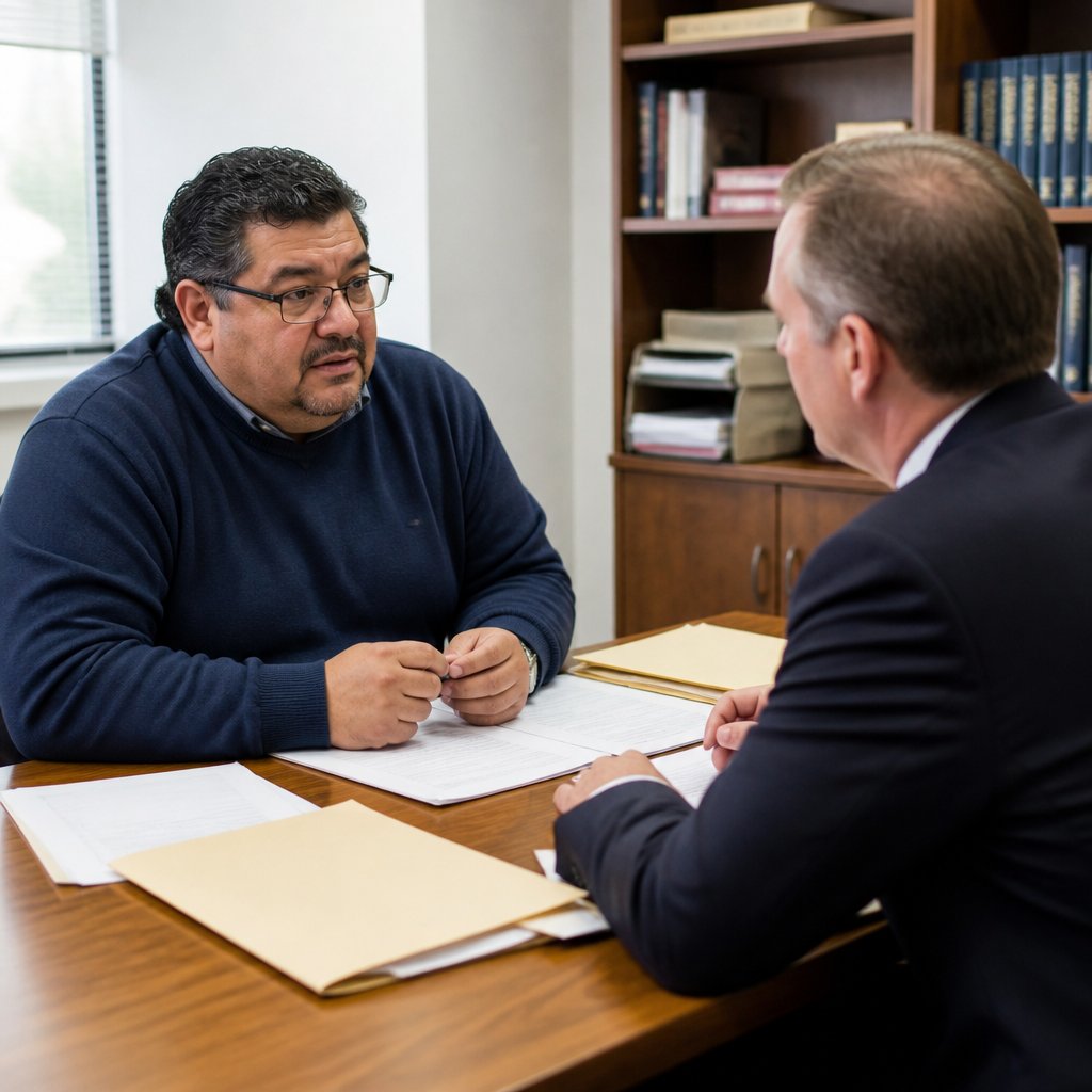 Man discussing preservation letter with legal counsel in an office