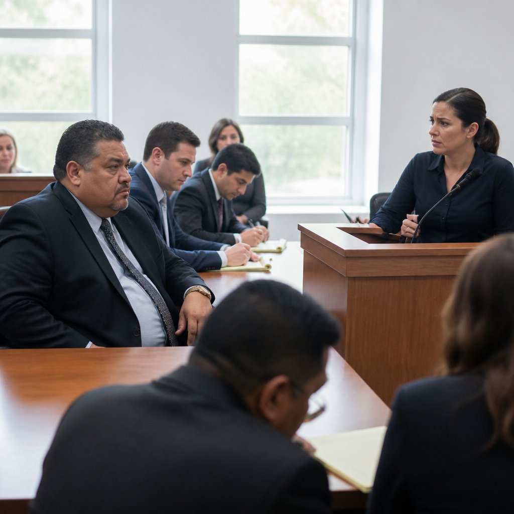 Man attending deposition in a conference room as witness testifies