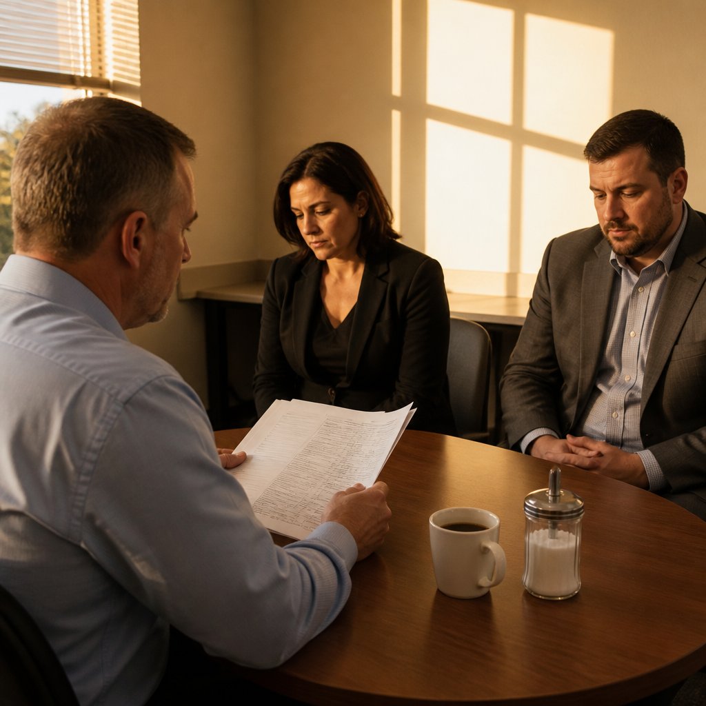 Man confronts HR with metadata evidence in conference room