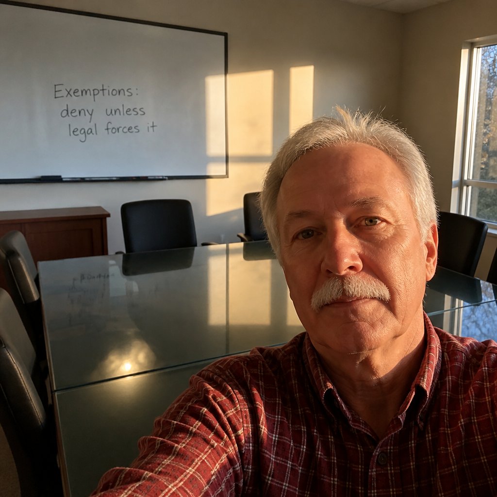 Leadership whiteboard in conference room with directive about exemptions