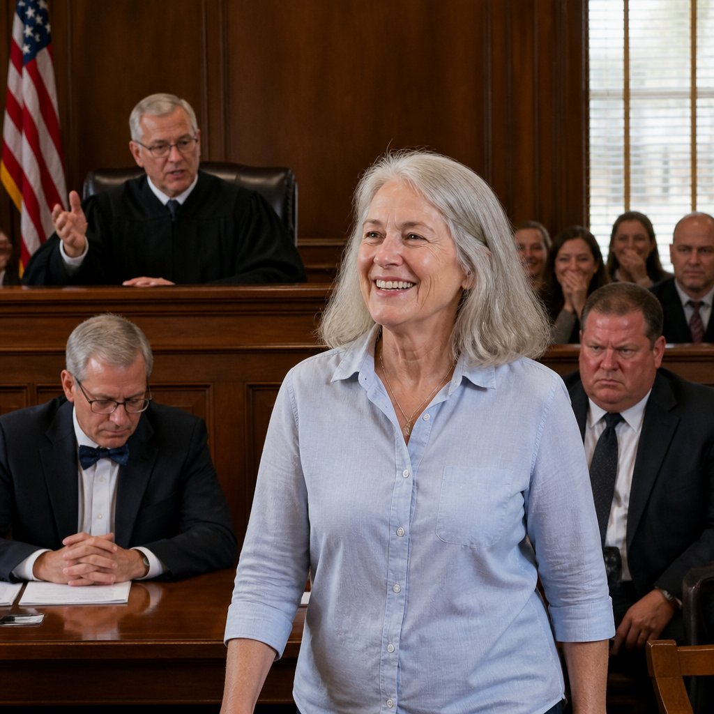Judge delivering pointed remarks while gallery suppresses laughter and plaintiff turns red