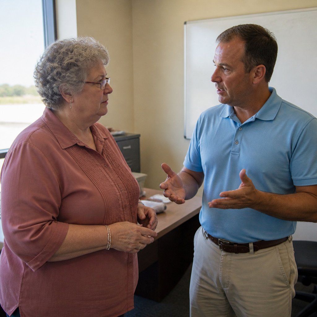 Woman consulting with vendor amid cloud log dispute