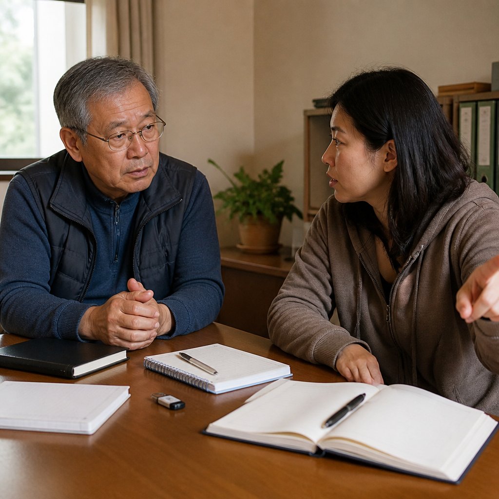 Man consulting with a digital forensic expert in an office, both focused on the discussion.